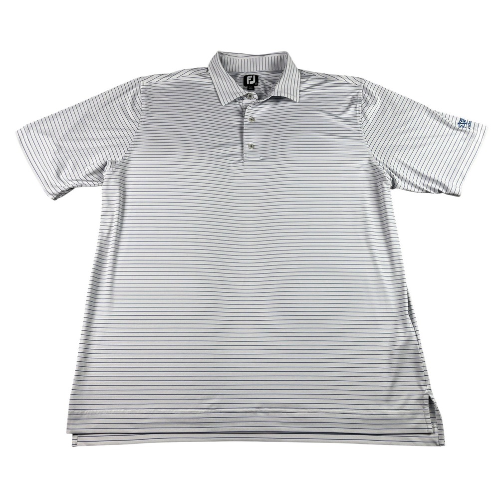 FootJoy FJ Golf Polo Shirt Mens 2XL Austin Country Club White Blue Striped